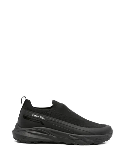 Calvin Klein Logo-print Slip-on Sneakers In Black
