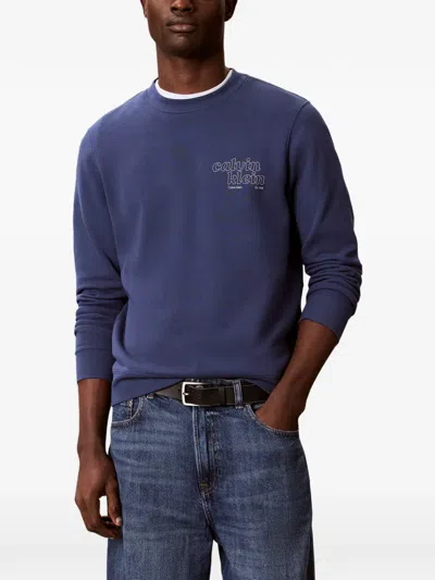 Calvin Klein Logo-print Sweatshirt In Blue