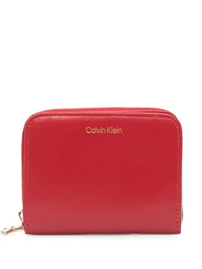 Calvin Klein Logo-print Zip-around Wallet In Red