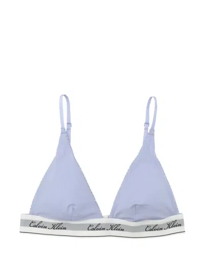 Calvin Klein Logo-tape Triangle Bra In Blue