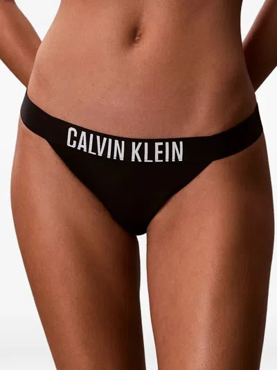 Calvin Klein Logo-waistband Bikini Bottoms In Black