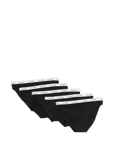 Calvin Klein Logo-waistband Bikini Briefs (set Of Five) In Black