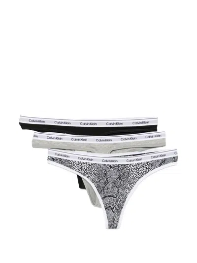 Calvin Klein Logo-waistband Thongs In Black