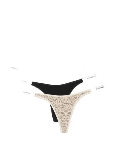 Calvin Klein Logo-waistband Thongs (set Of Three) In Multi