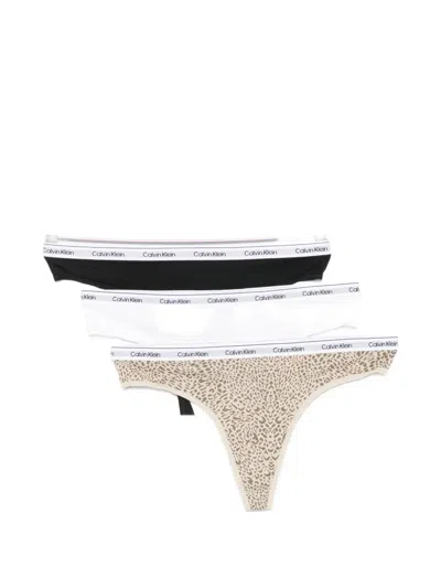 Calvin Klein Logo-waistband Thongs (set Of Three) In Multi