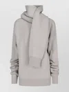 Calvin Klein Long Knit Crewneck Attached Scarf In Gray