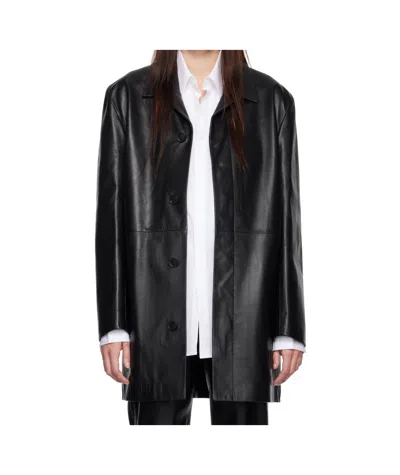 Calvin Klein Long Leather Jacket In Black