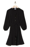 Calvin Klein Long Sleeve Belted Gauze Dress In Black