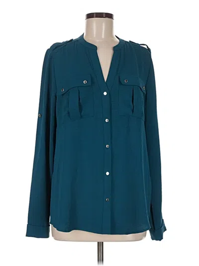 Pre-owned Calvin Klein Long Sleeve Blouse In Teal