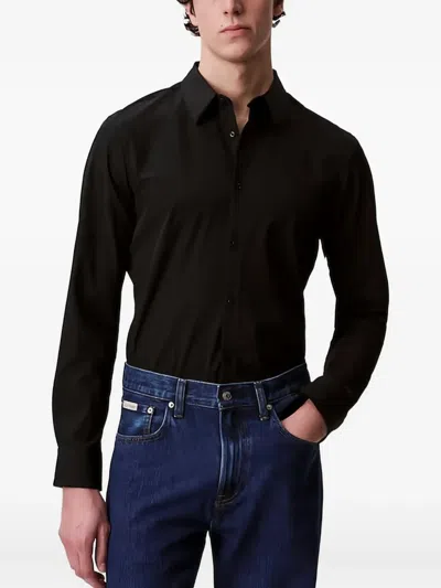 Calvin Klein Long-sleeve Button-down Shirt In Black