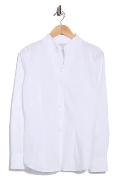 Calvin Klein Long Sleeve Cotton Button-up Shirt In White