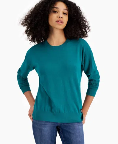 Calvin Klein Long Sleeve Crewneck Sweater In Jewel Green In Multi
