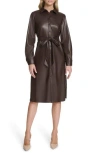 Calvin Klein Long Sleeve Faux Leather Shirtdress In Brown