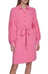 Calvin Klein Long Sleeve Gauze Shirtdress In Azalea