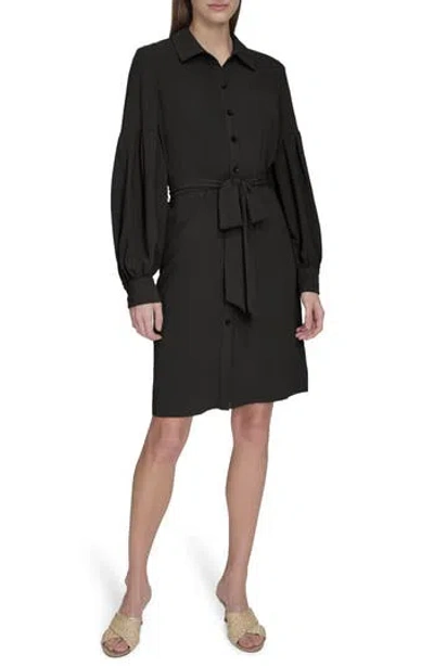 Calvin Klein Long Sleeve Gauze Shirtdress In Black