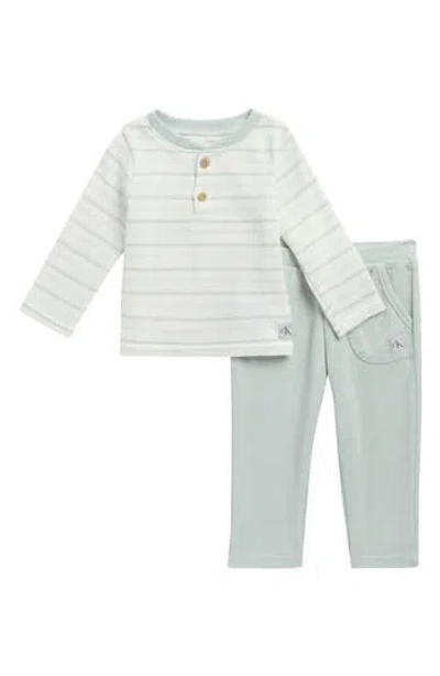 Calvin Klein Babies'  Long Sleeve Henley & Knit Pants Set In Green Multi