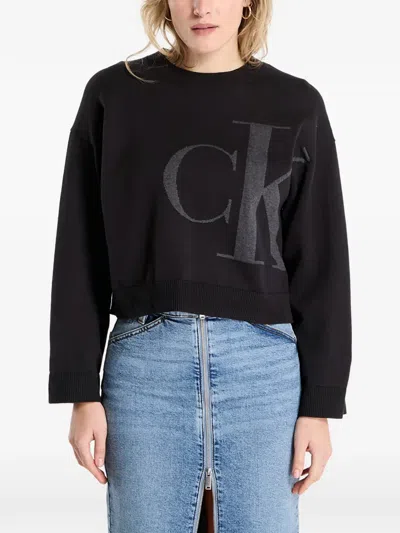 Calvin Klein Long Sleeve Logo Sweater In Black