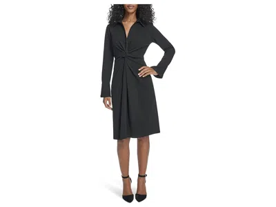 Calvin Klein Long Sleeve Scuba Crepe Twist Front Sheath In Black