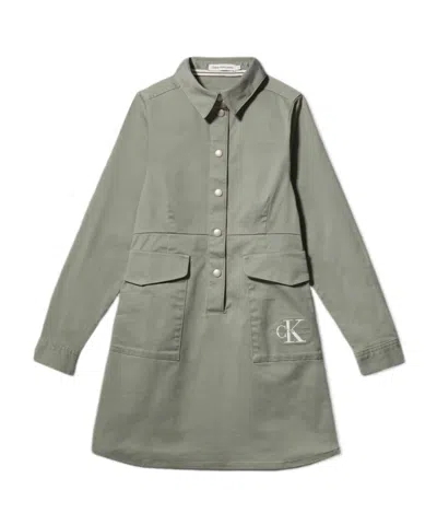 Calvin Klein Kids' Long Sleeve Shirt Dress In Green