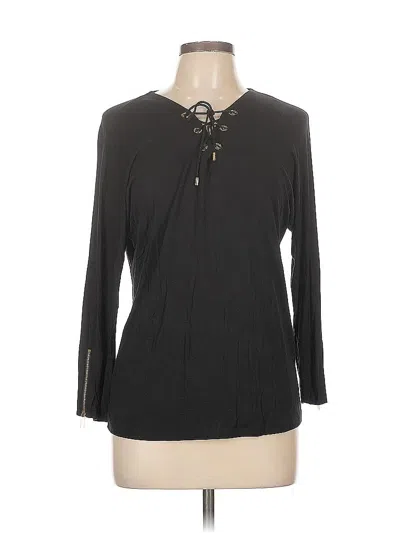 Pre-owned Calvin Klein Long Sleeve Top Black Keyhole Neckline Tops