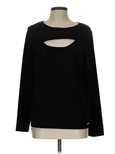 Pre-owned Calvin Klein Long Sleeve Top Black Keyhole Neckline Tops