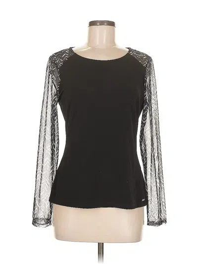 Pre-owned Calvin Klein Long Sleeve Top Black Sweetheart Neckline Tops