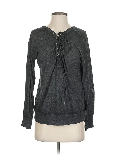 Pre-owned Calvin Klein Long Sleeve Top Gray Keyhole Neckline Tops