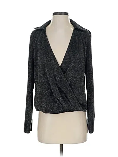 Pre-owned Calvin Klein Long Sleeve Top Gray Plunge Neckline Tops