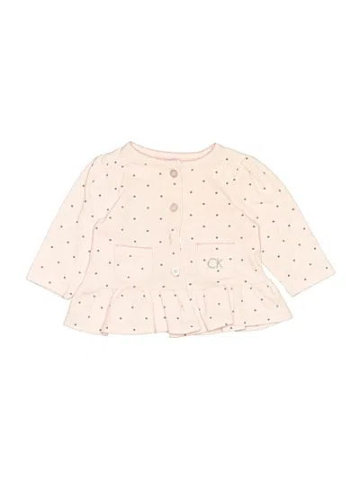 Pre-owned Calvin Klein Babies' Long Sleeve Top Pink Polka Dots Pattern Ruffles Neckline Tops