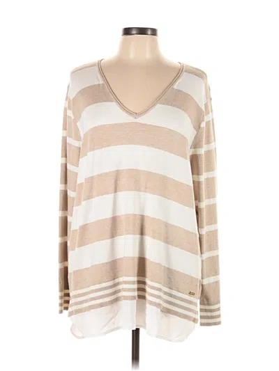 Pre-owned Calvin Klein Long Sleeve Top Tan V Neck Tops In Brown