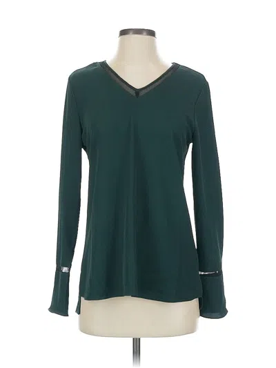 Pre-owned Calvin Klein Long Sleeve Top Teal V-neck Tops In Blue