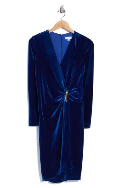 Calvin Klein Long Sleeve Velvet Dress In Black
