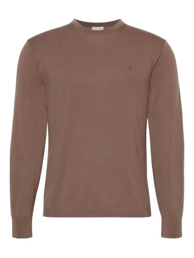 Calvin Klein Long-sleeved Crew-neck Sweater In Brown