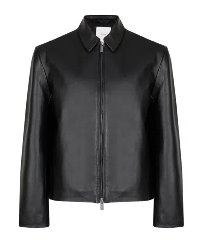 Calvin Klein Long-sleeved Leather Jacket In Black