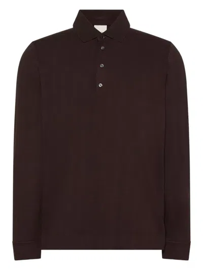 Calvin Klein Long-sleeved Polo Shirt In Brown