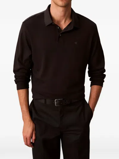 Calvin Klein Long Sleeve Supima Cotton Polo Shirt In Brown