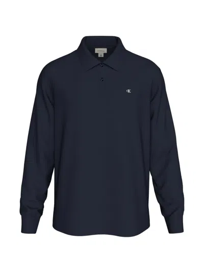 Calvin Klein Long-sleeve Polo Shirt In Blue