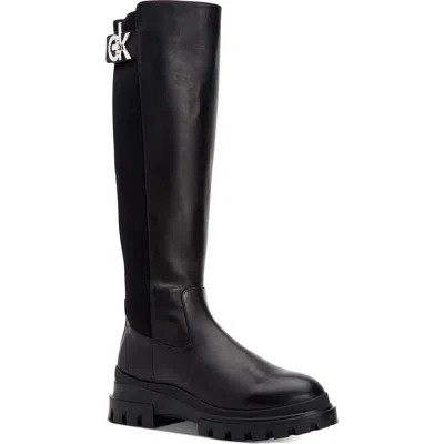 Calvin Klein Lonie Womens Chunky Tall Riding Boots In Black