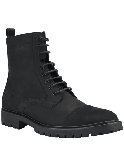 Calvin Klein Lorenzo Mens Leather Almond Toe Combat & Lace-up Boots In Black Leather