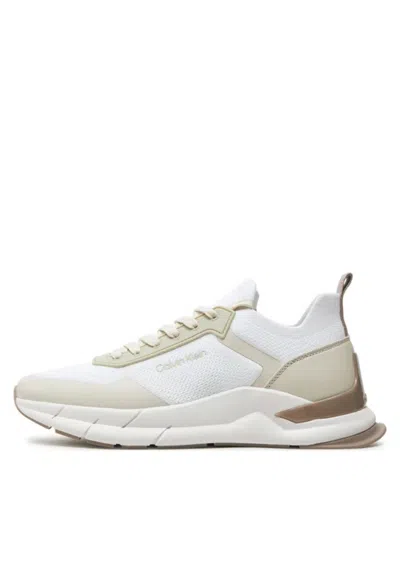Calvin Klein Low Top Lace Up Mix Sneakers In Bianco