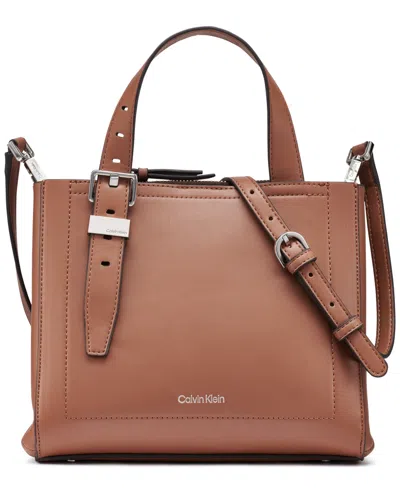 Calvin Klein Lowen Triple Compartment Adjustable Crossbody Bag In Brown