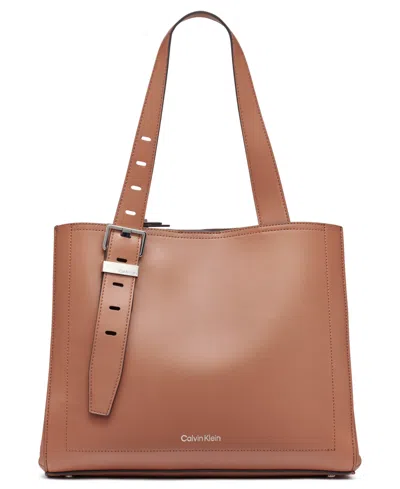 Calvin Klein Lowen Triple Compartment Adjustable Tote In Brown
