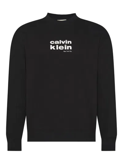 Calvin Klein Ls 350fleece Retro Graphic Crewn Clothing In Black