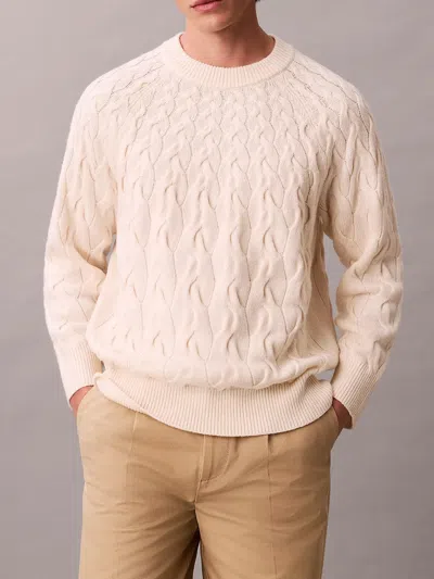 Lambswool Blend Cable Knit Crew Neck In Neutral from Calvin Klein