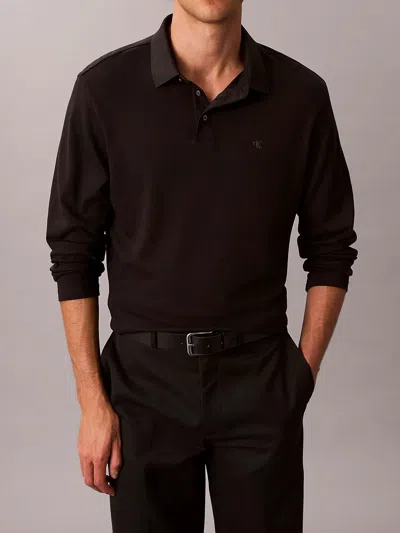 Calvin Klein Ls Supima Cotton Solid Polo In Black