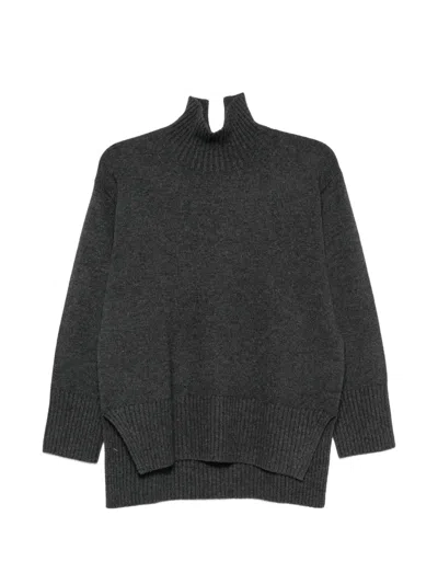 Calvin Klein Lux High-neck Side-slit Sweater In Black