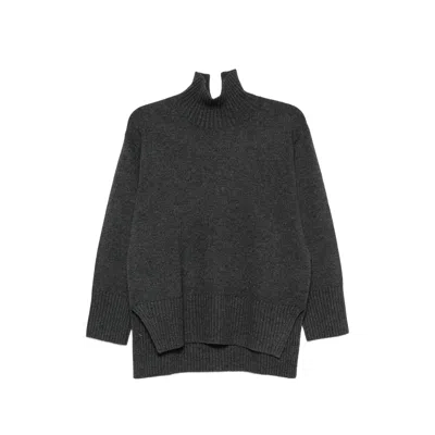 Calvin Klein Lux High-neck Side-slit Sweater In Grey