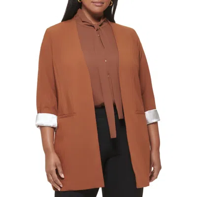 Calvin Klein Lux Open Roll Tab Sleeve Blazer In Tortoise