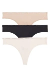 Calvin Klein Luxe 3-pack Thongs In 5ep Black/cedar