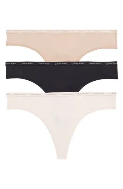 Calvin Klein Luxe 3-pack Thongs In 5ep Black/cedar